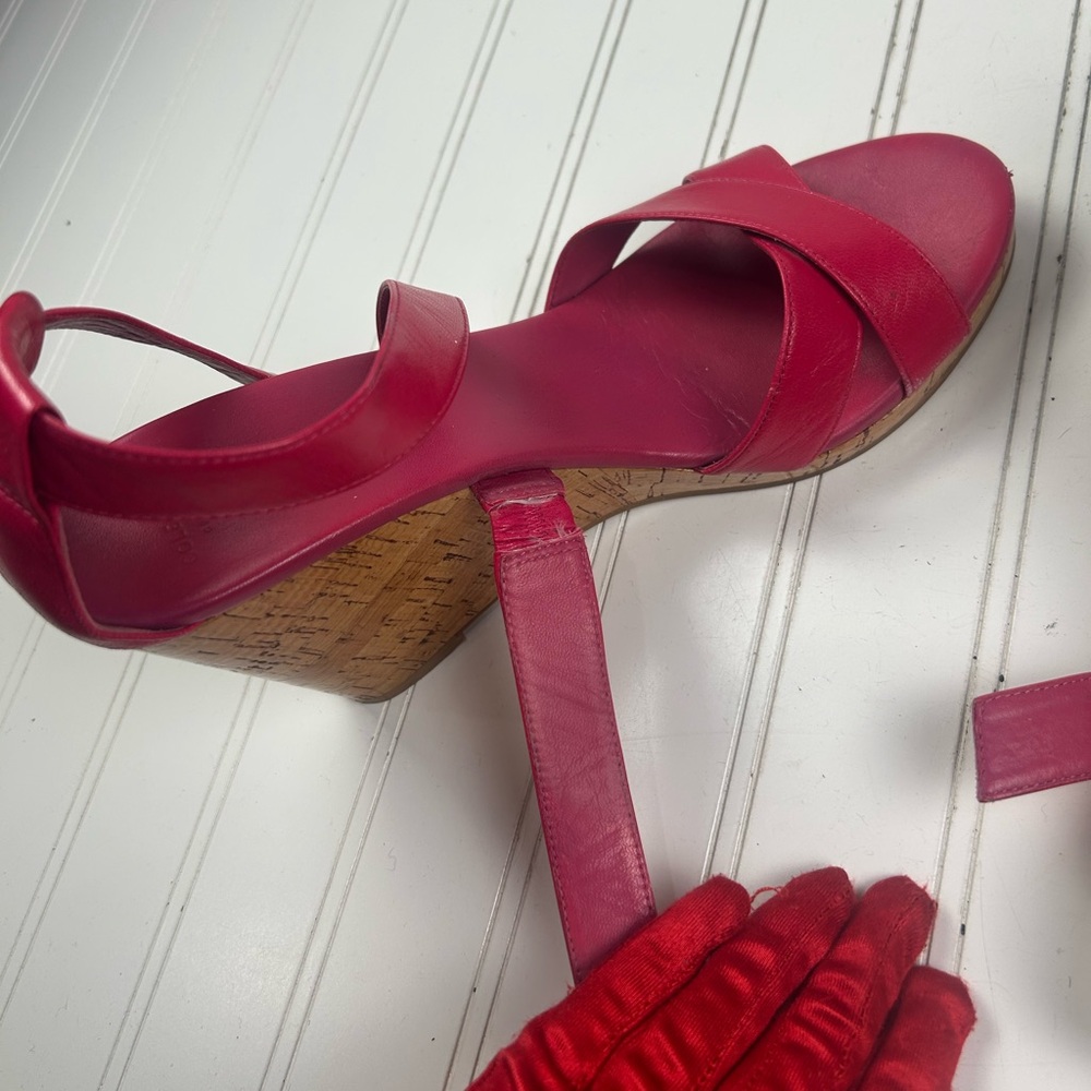 Cole Haan Jillian Pink Leather Boho Cork Wedge Sandals Heels Women’s Size 9 - Picture 5 of 11